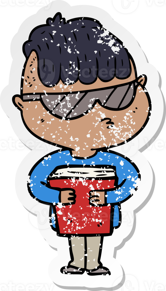 distressed sticker of a cartoon boy wearing sunglasses png