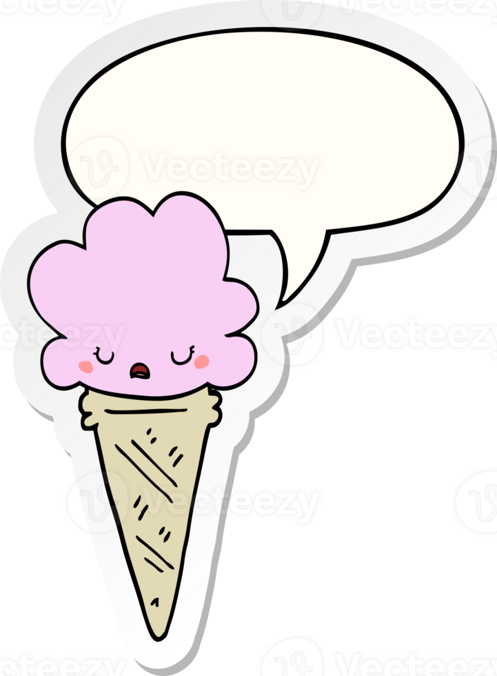 cartoon ice cream with face with speech bubble sticker png
