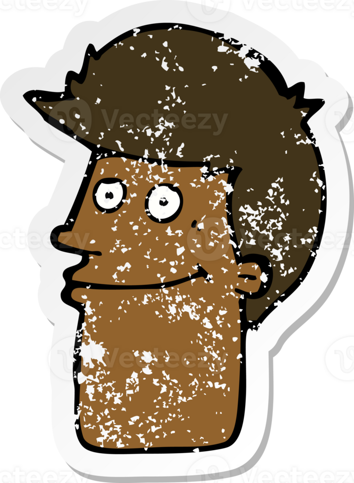 retro distressed sticker of a cartoon smiling man png