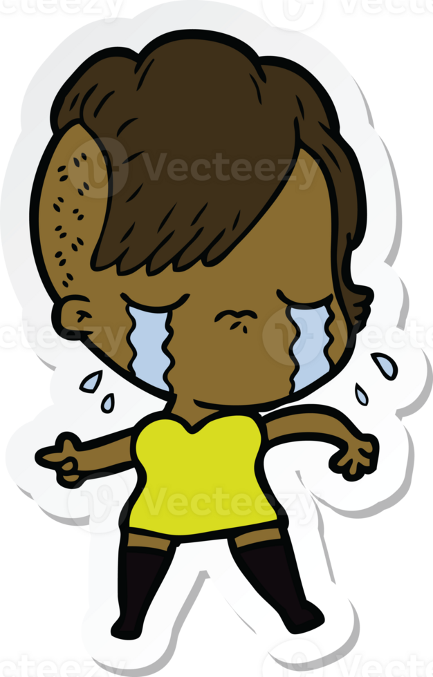 sticker of a cartoon crying girl png