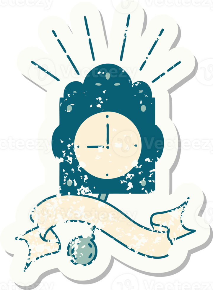 worn old sticker of a tattoo style ticking clock png