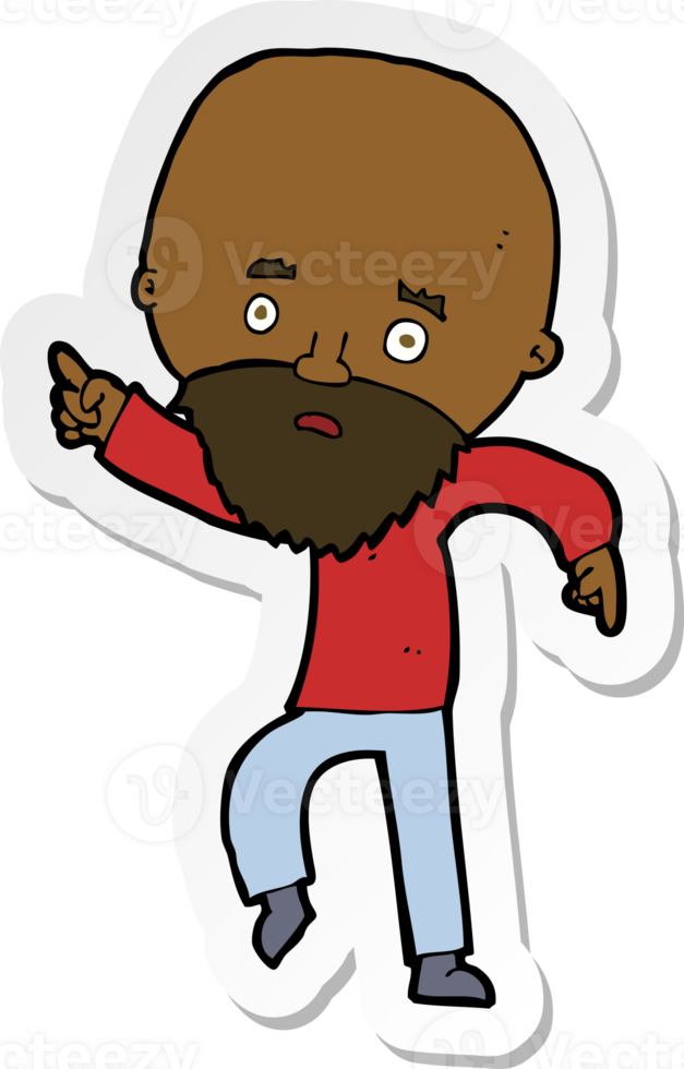 sticker of a cartoon worried old man pointing png
