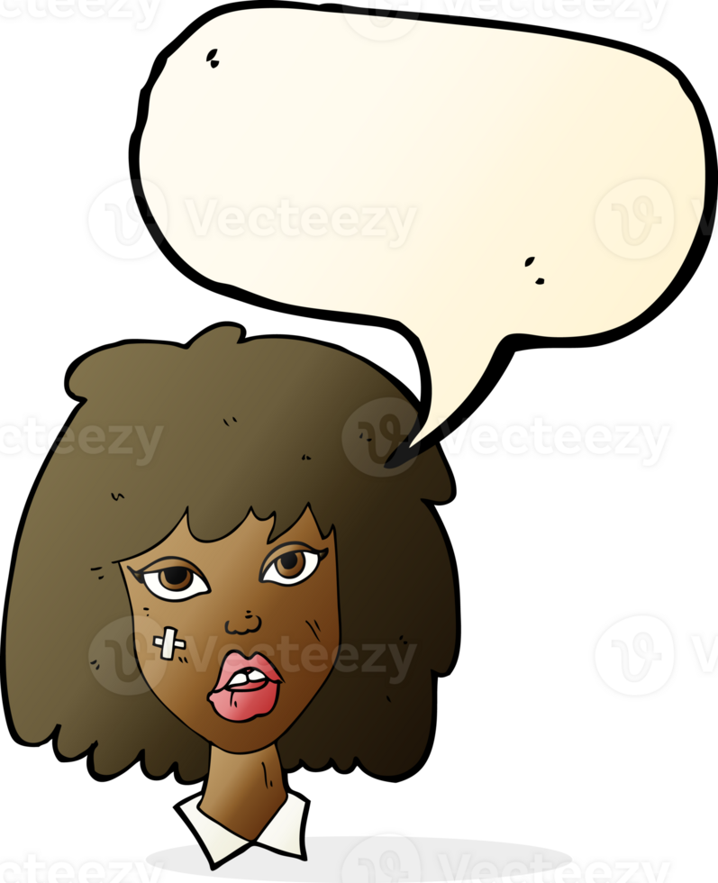 cartoon woman with bruised face with speech bubble png