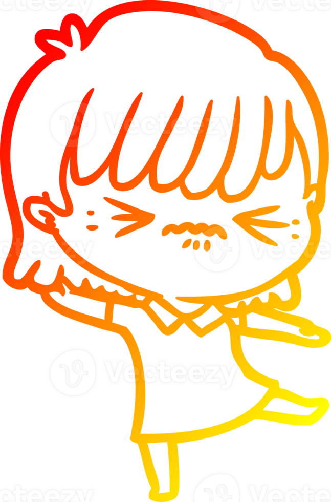 warm gradient line drawing of a annoyed cartoon girl png