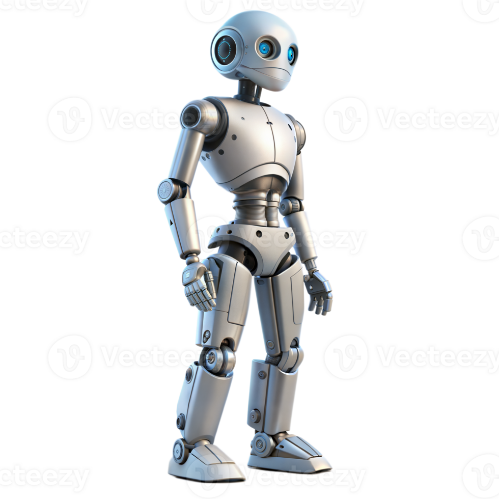 A humanoid robot stands with a transparent background, looking curious png