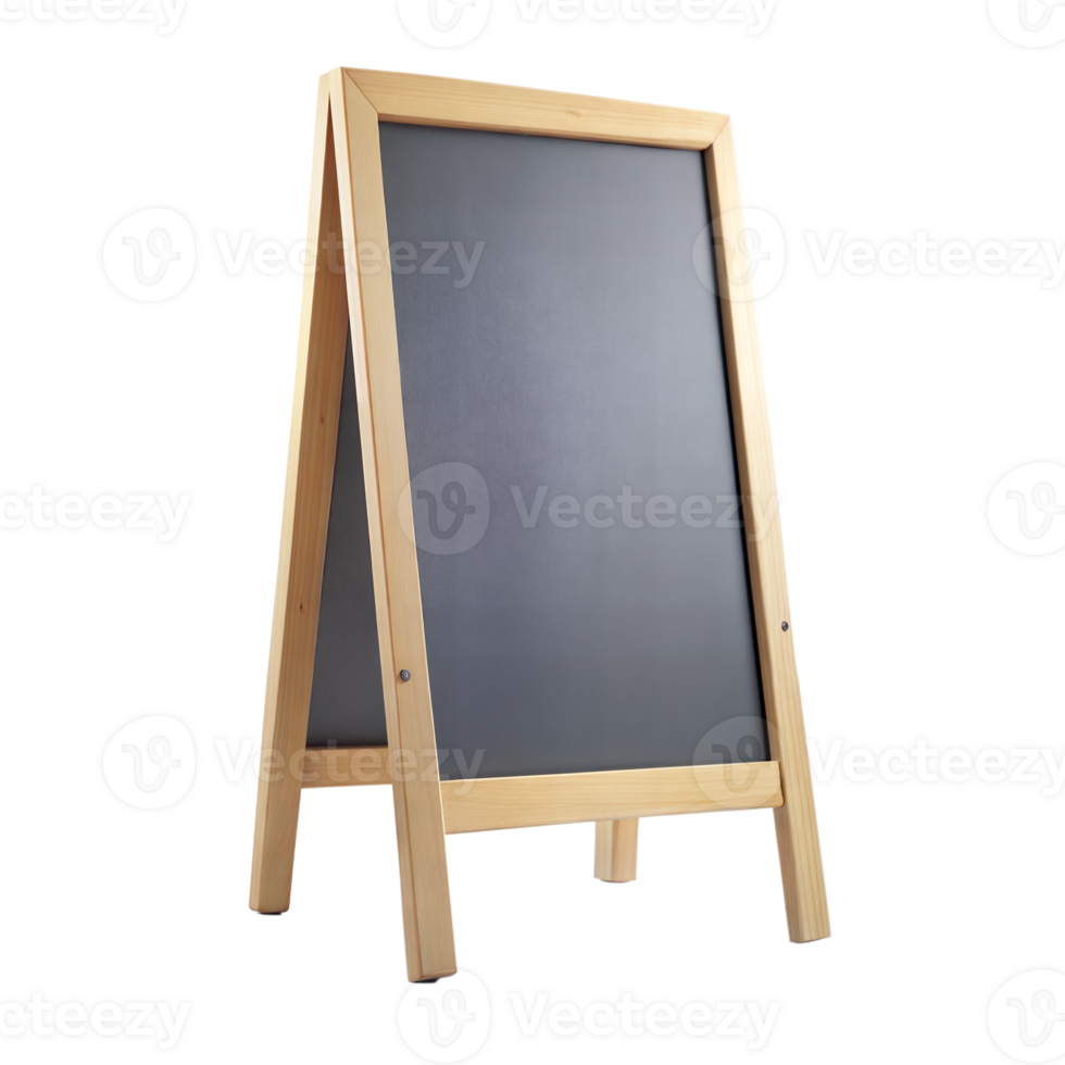 Blank A-frame chalkboard standing upright on a transparent backdrop png