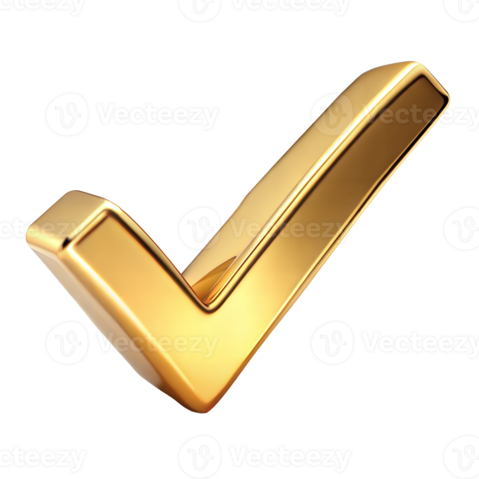 A shiny gold tick mark, often symbolizing confirmation or correct choice png