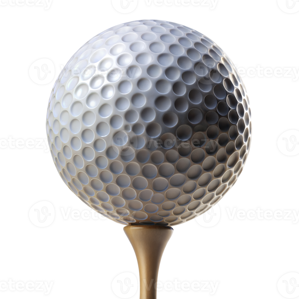 A golf ball teed up close-up with a stark transparent backdrop png