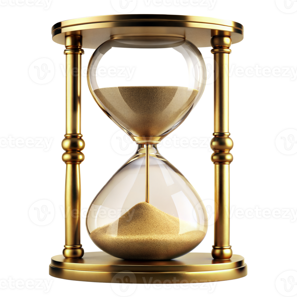 Elegant hourglass with golden sand on a transparent background png