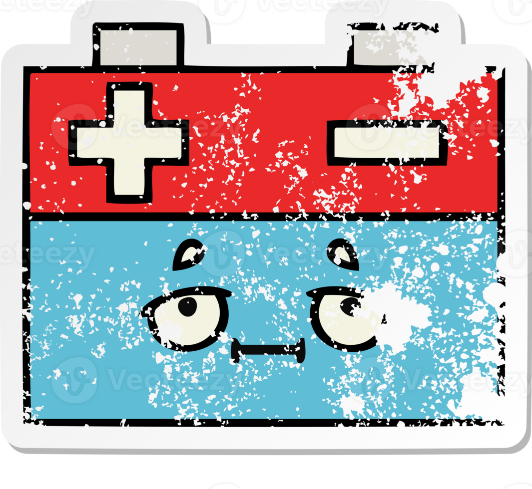 distressed sticker of a cute cartoon car battery png