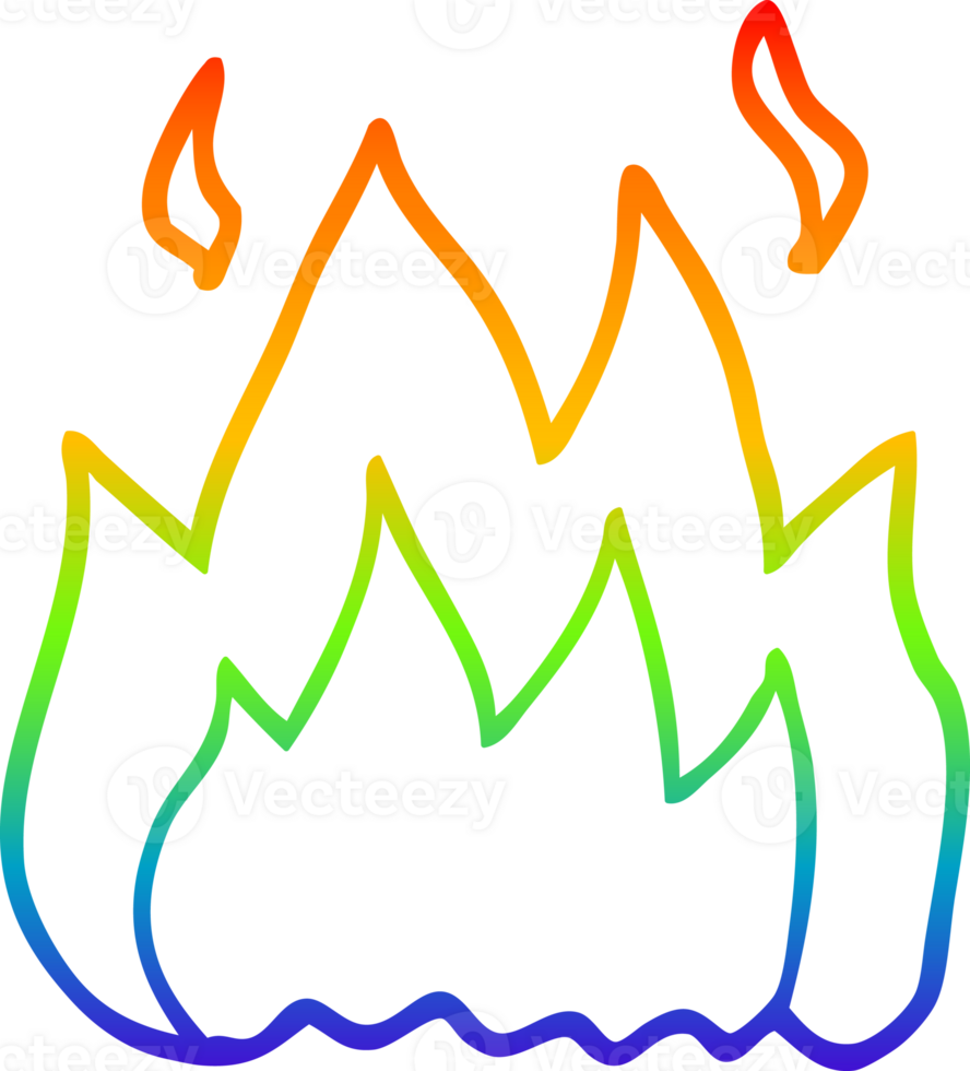 rainbow gradient line drawing of a cartoon fire burning png