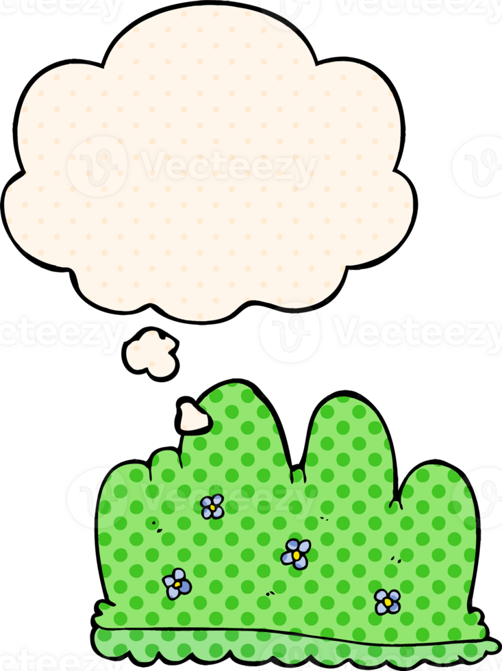 cartoon hedge with thought bubble in comic book style png