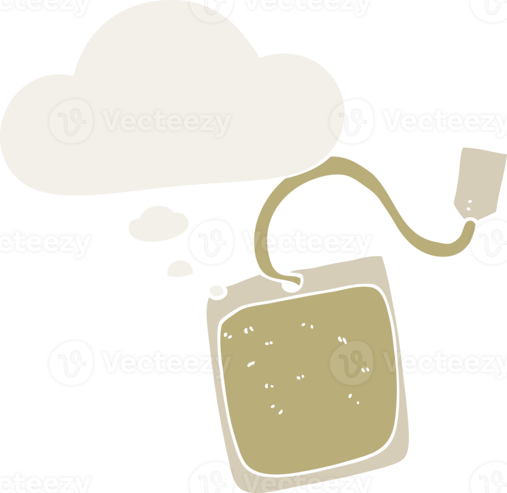 cartoon tea bag with thought bubble in retro style png