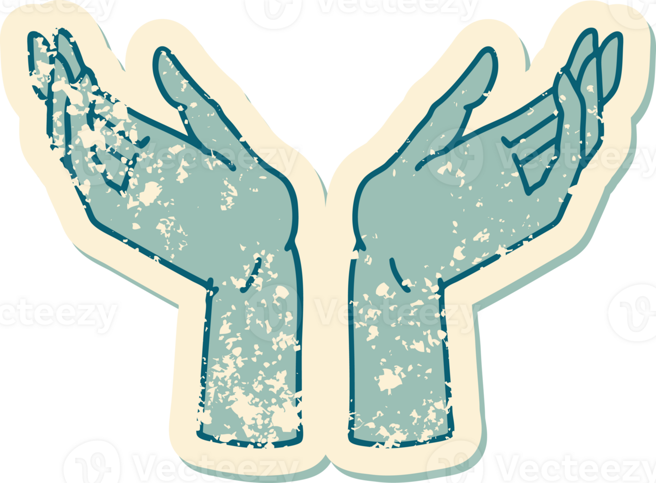 iconic distressed sticker tattoo style image of open hands png