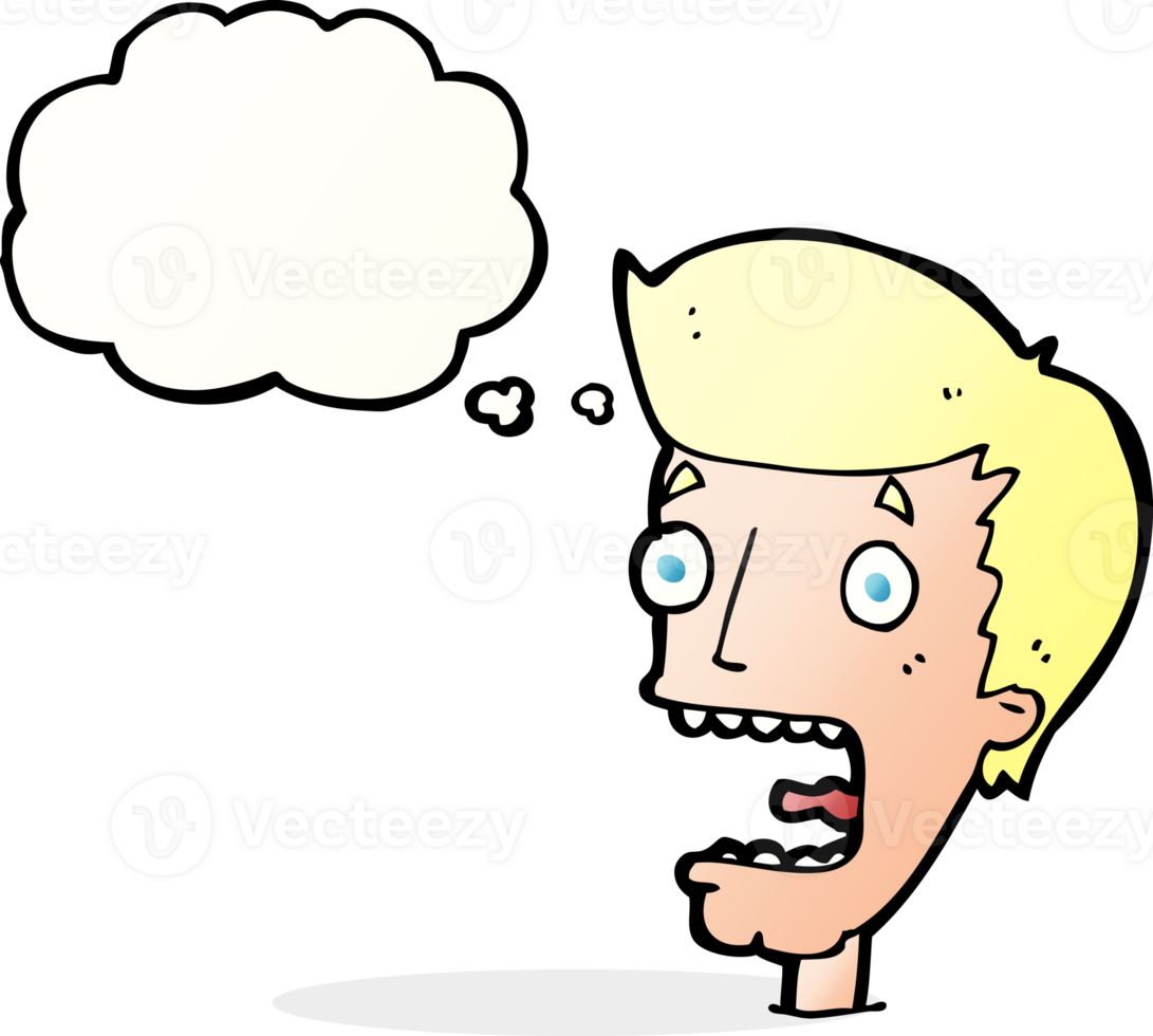 cartoon terrified man with thought bubble png