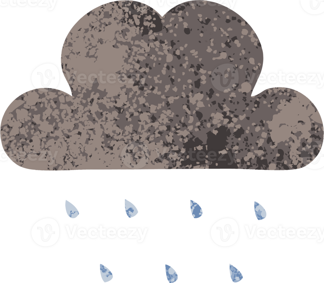 retro illustration style cartoon of a storm rain cloud png