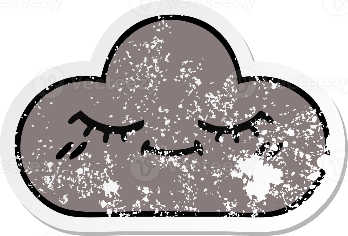 distressed sticker of a cute cartoon storm cloud png
