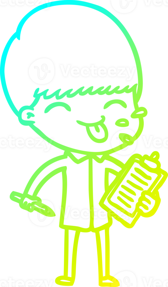cold gradient line drawing of a cartoon salesman sticking out tongue png