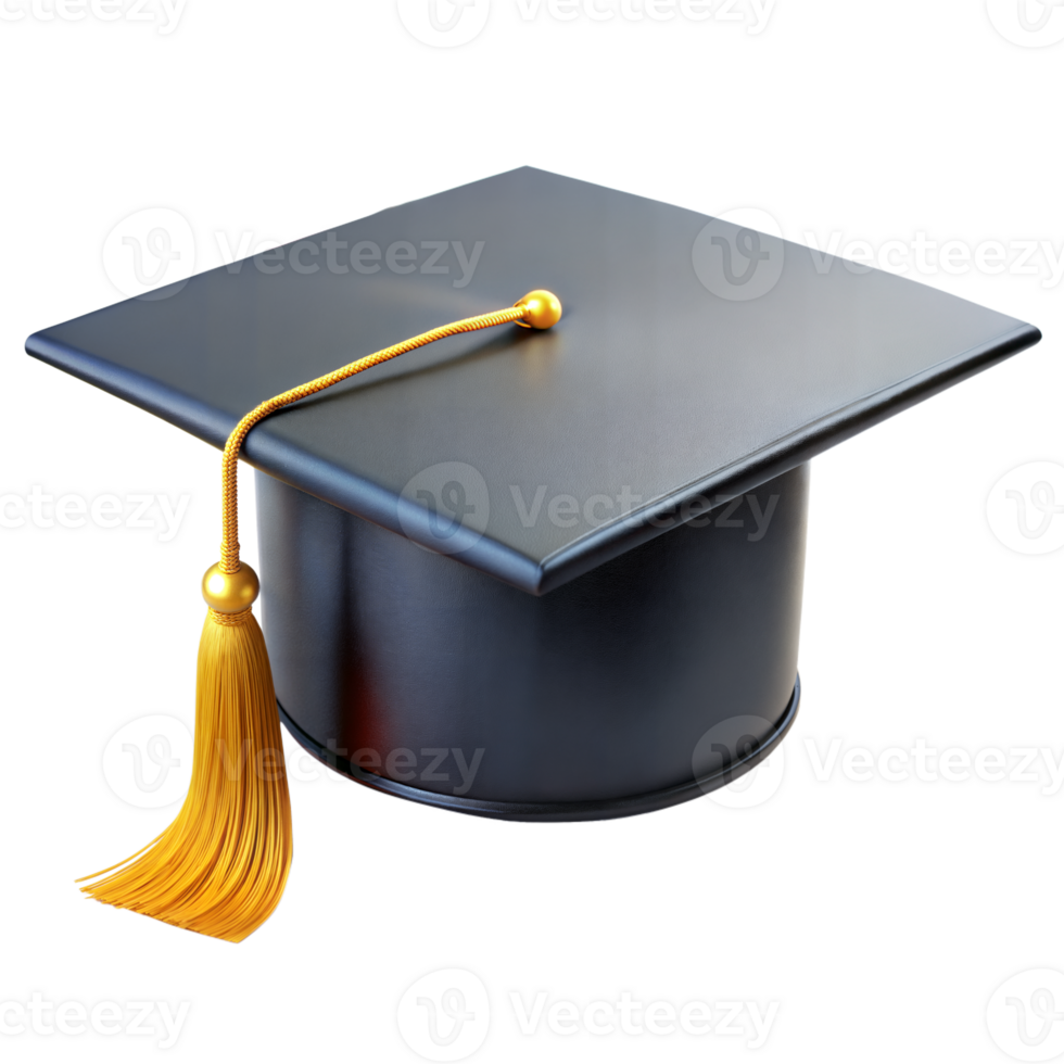 Graduation cap with gold tassel on a transparent background png