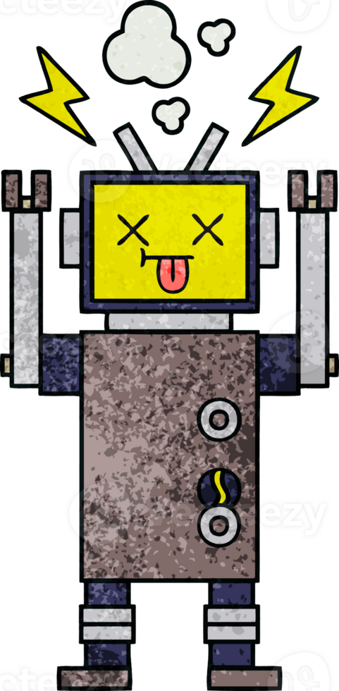 retro grunge texture cartoon of a malfunctioning robot png