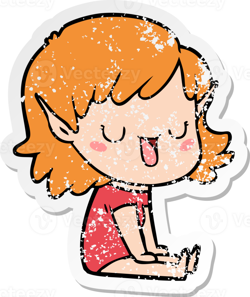 distressed sticker of a cartoon elf girl png