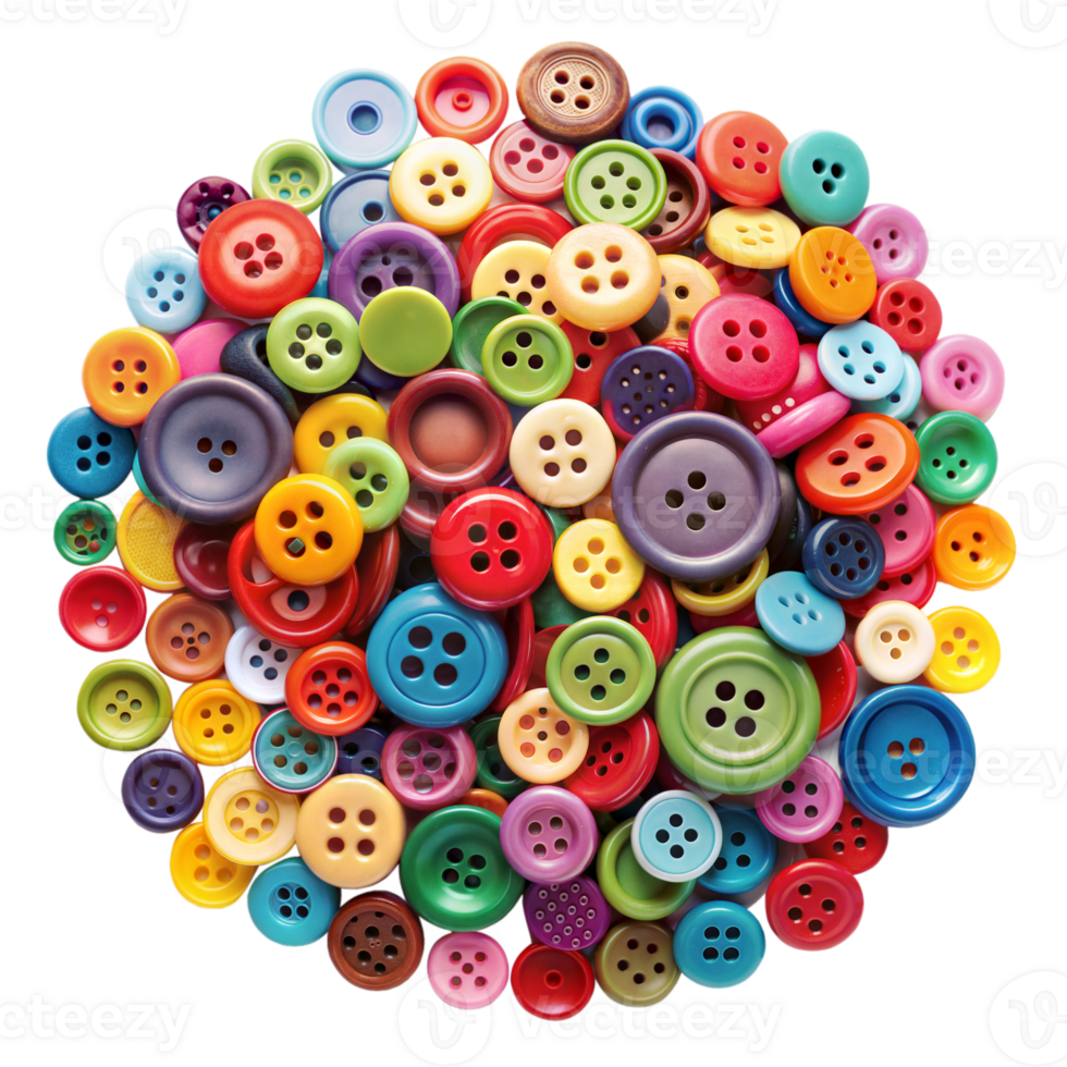 Colorful assorted sewing buttons in various sizes and shapes png