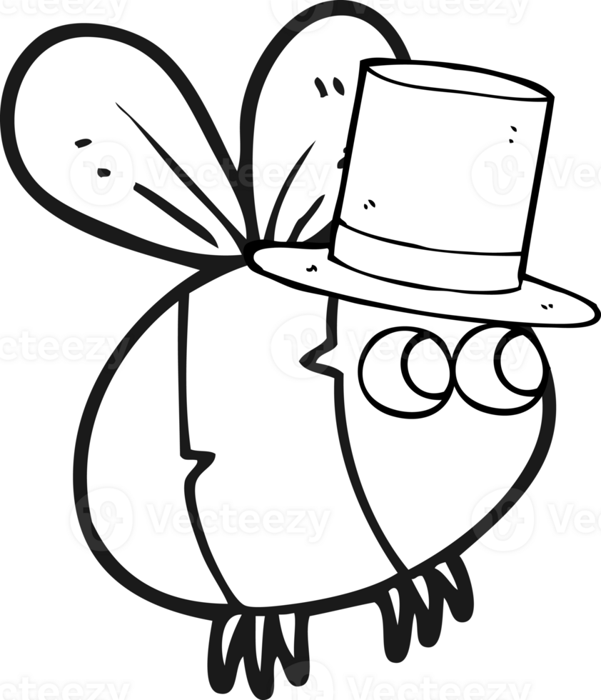 hand drawn black and white cartoon bee top hat png