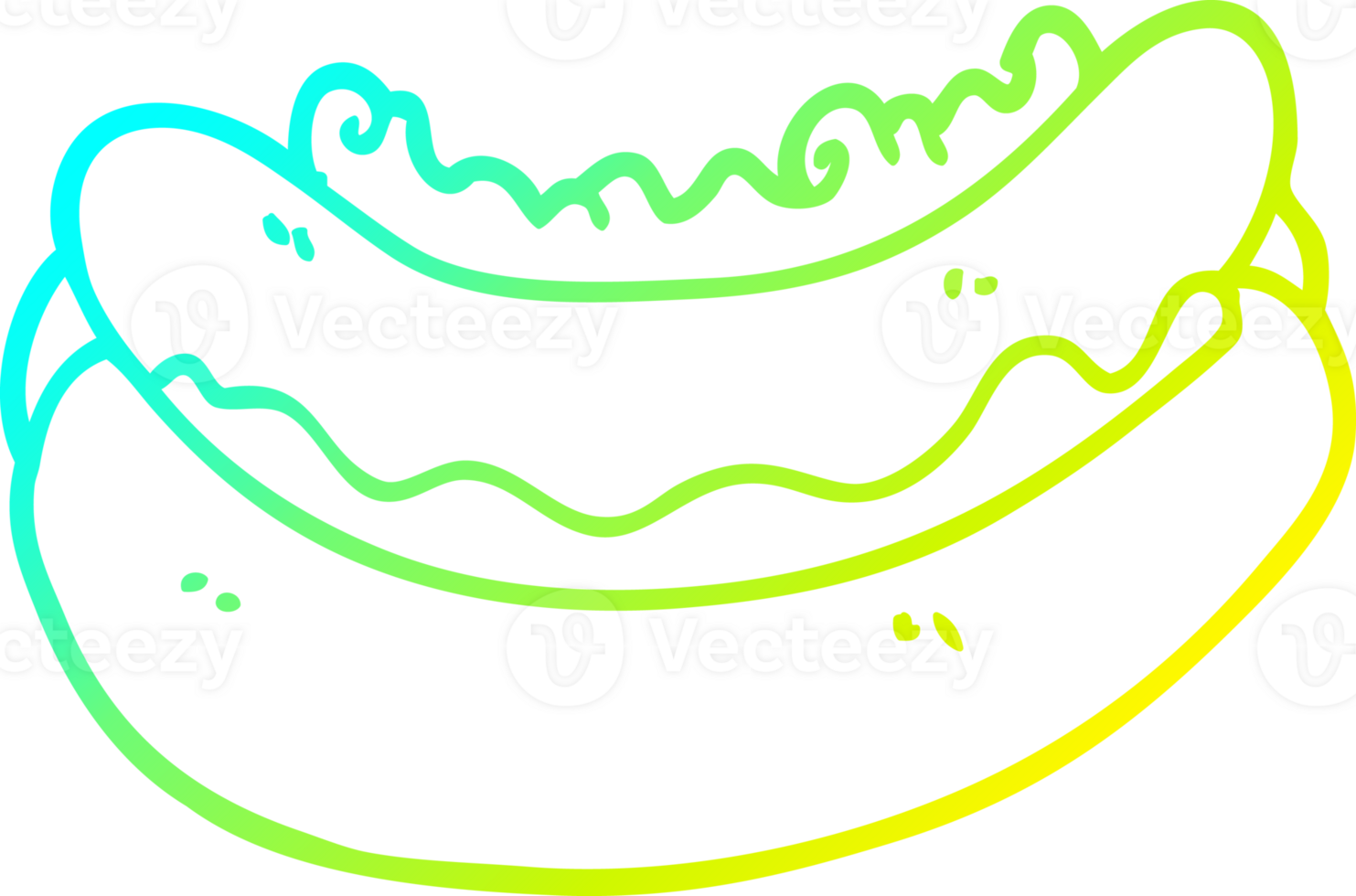 cold gradient line drawing of a cartoon hotdog png