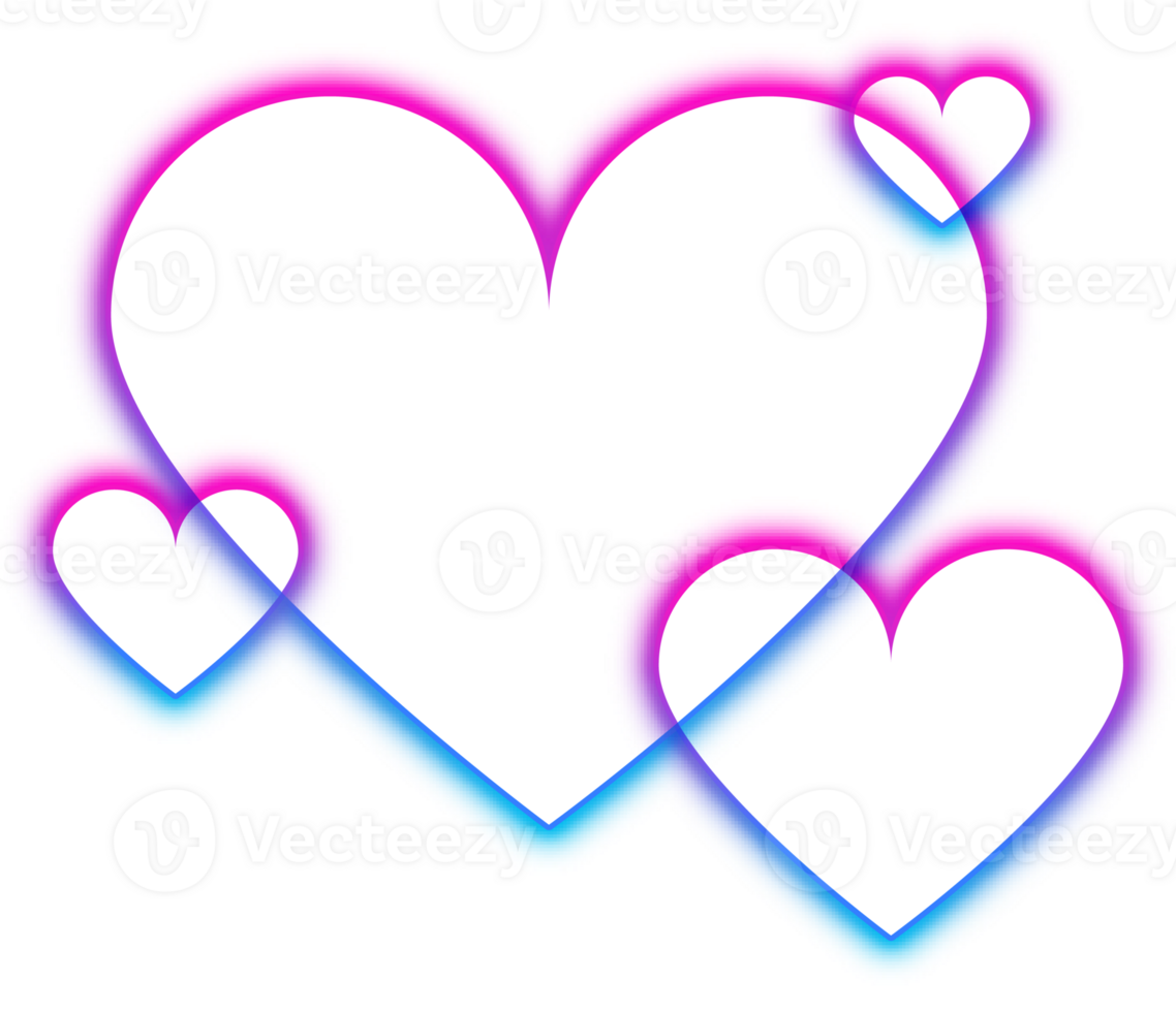 Transparent aesthetic neon glowing heart shapes in pink and blue png