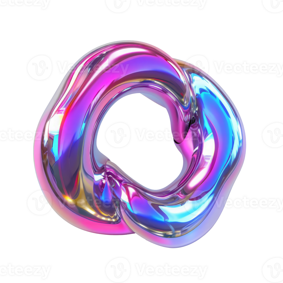 3D render of abstract holographic object with iridescent colors resembling liquid metal in motion on transparent background. Fluid, dynamic form with shiny reflections, appears made from metallic scales. Highlighting vibrant coloration and smooth curves. png