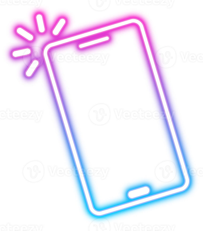 Neon glowing transparent ringing mobile phone icon png