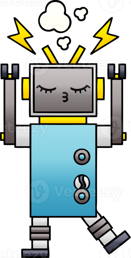 gradient shaded cartoon of a malfunctioning robot png