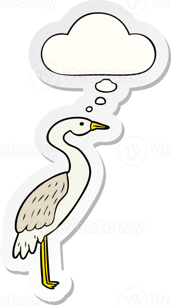 cartoon stork with thought bubble as a printed sticker png