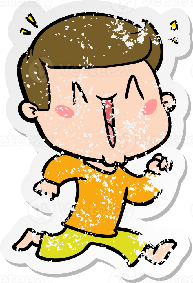distressed sticker of a cartoon excited man png