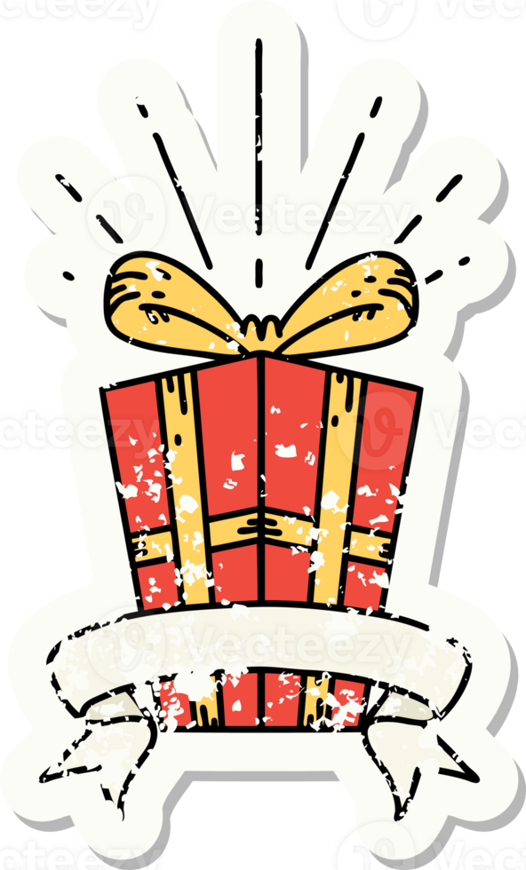 worn old sticker of a tattoo style christmas present png