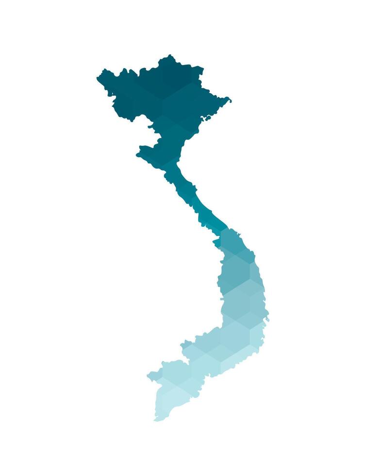 isolated illustration icon with simplified blue silhouette of Vietnam map. Polygonal geometric style. White background. vector