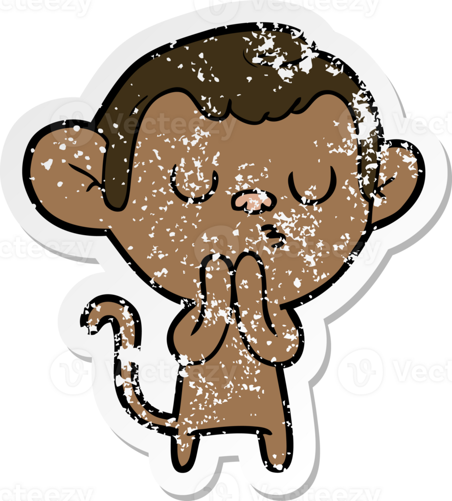 distressed sticker of a cartoon monkey png