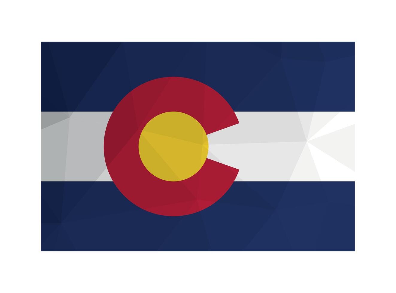 illustration. Official ensign of Colorado, USA state. National flag with blue, white stripes. Creative design in polygonal style with triangular shapes vector