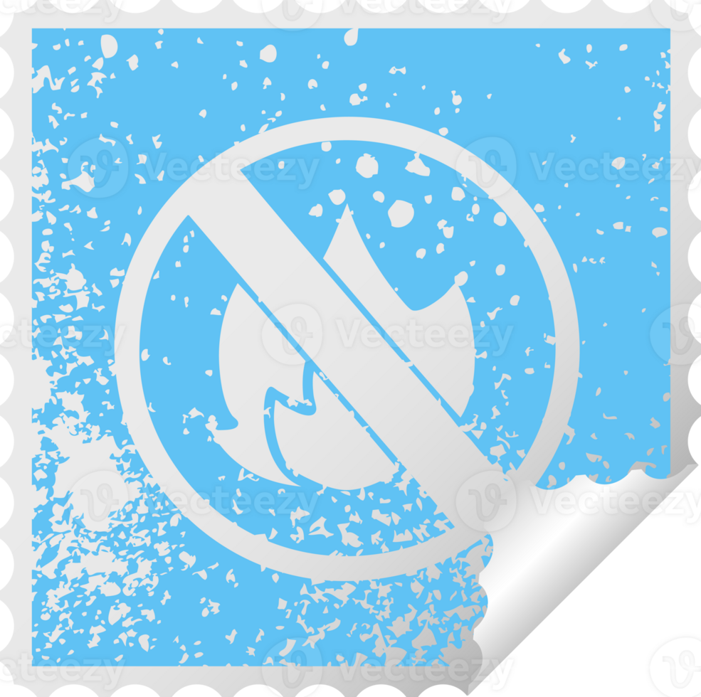 distressed square peeling sticker symbol of a no fire allowed sign png