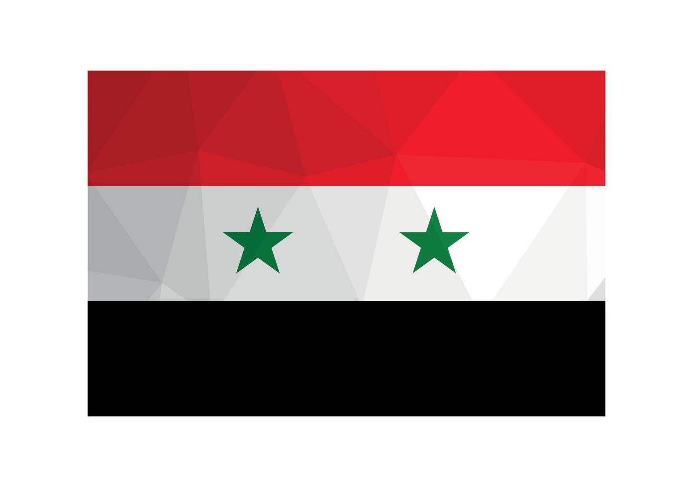 illustration. Official symbol of Syria. National flag iwith red, white, black stripes and green stars. Creative design in low poly style with triangular shapes vector