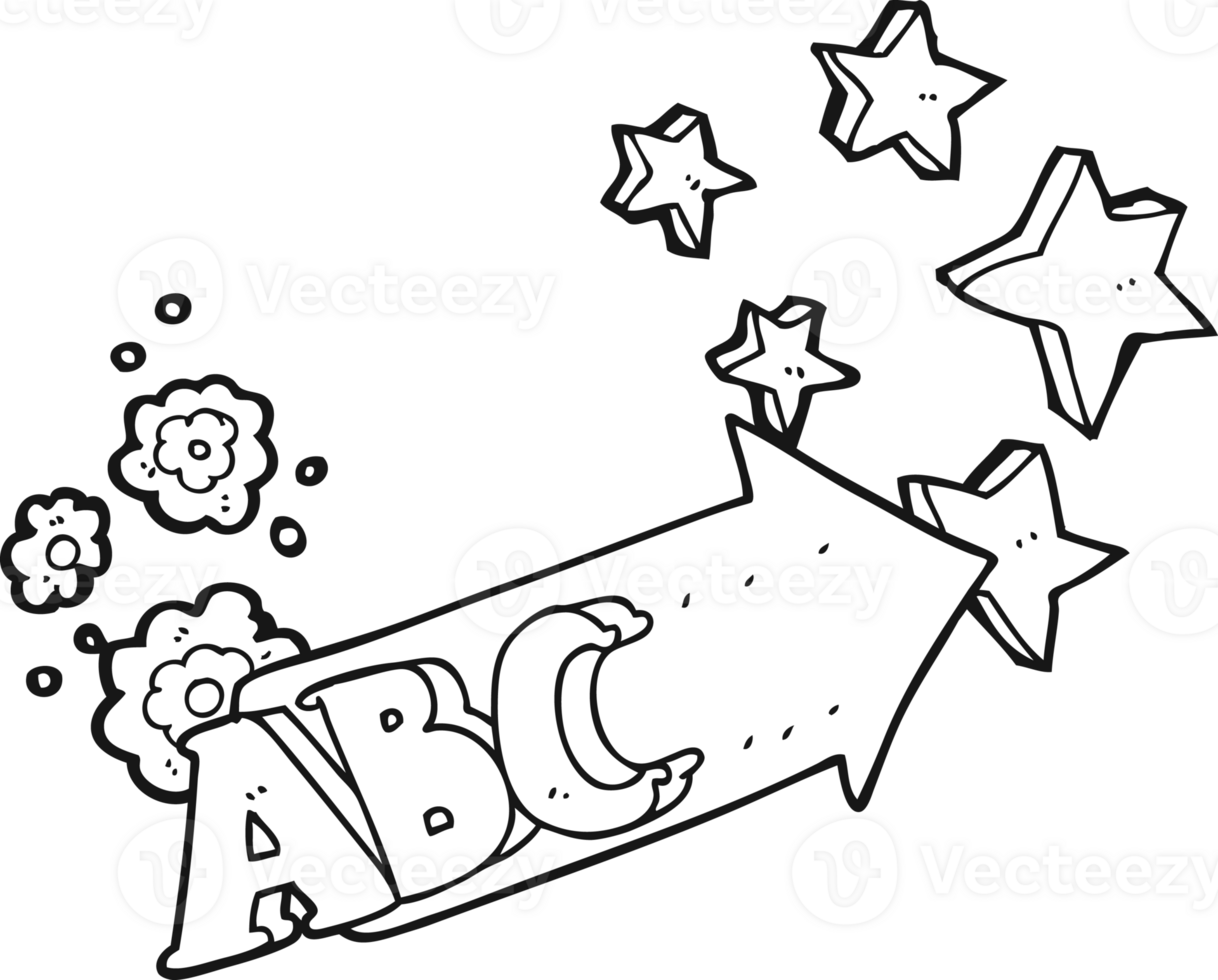 hand drawn black and white cartoon ABC symbol png