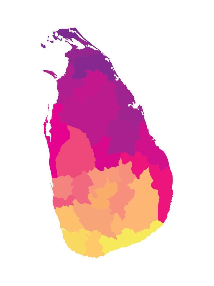 isolated illustration of simplified administrative map of Sri Lanka. Borders of the regions. Multi colored silhouettes. vector