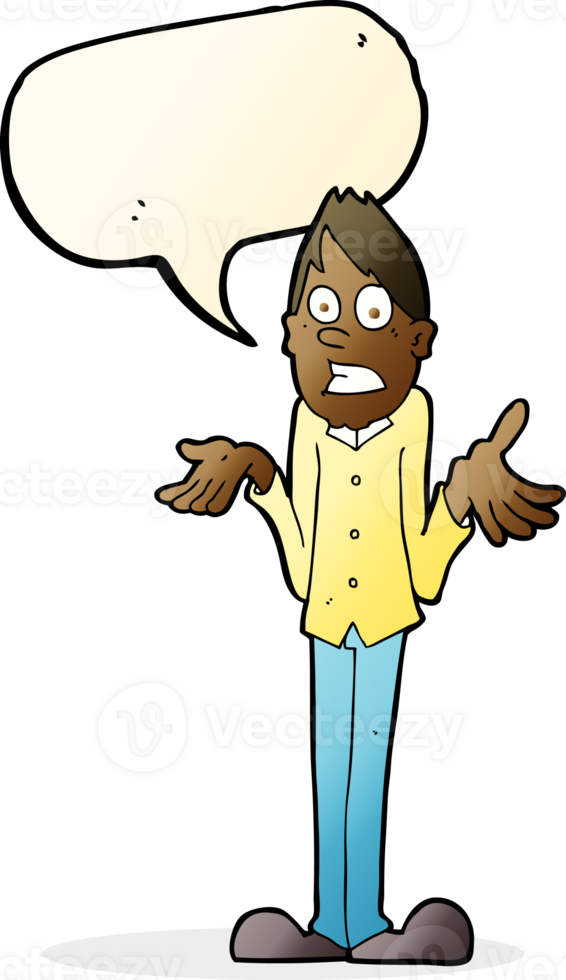cartoon man shrugging shoulders with speech bubble png