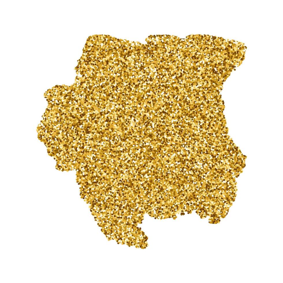 isolated illustration with simplified Suriname map. Decorated by shiny gold glitter texture. Christmas and New Year holidays decoration for greeting card. vector
