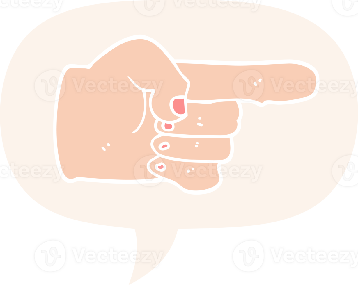 cartoon pointing hand with speech bubble in retro style png