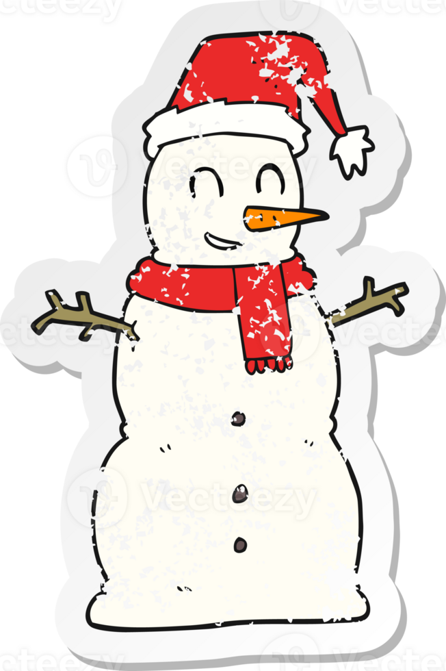 retro distressed sticker of a cartoon snowman png