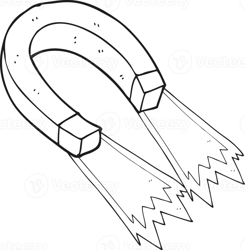 hand drawn black and white cartoon magnet png