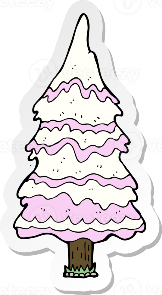 sticker of a cartoon pink snowy tree png