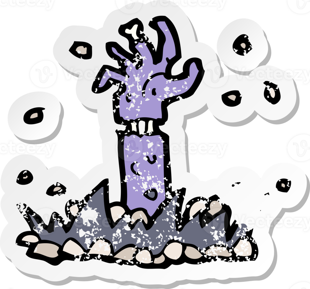 retro distressed sticker of a cartoon zombie arm png