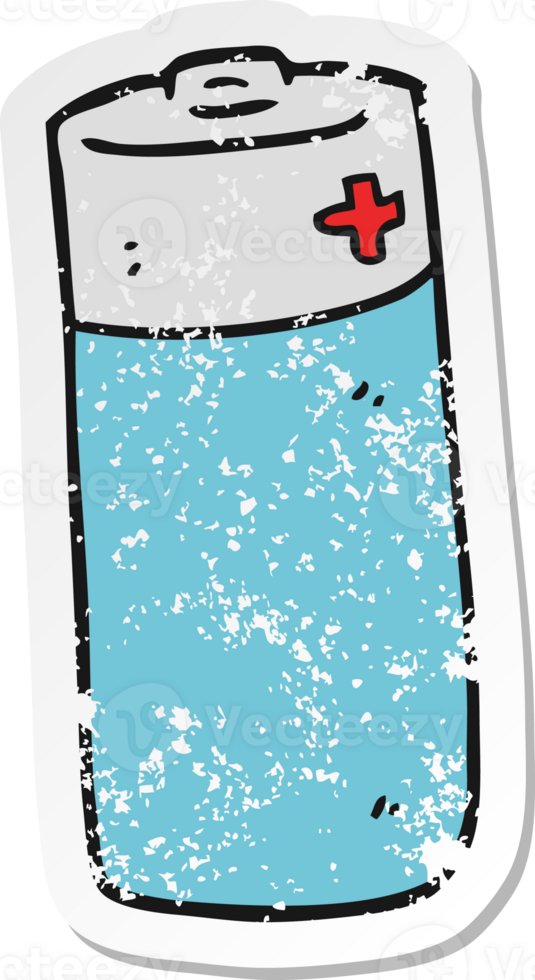 retro distressed sticker of a cartoon battery png